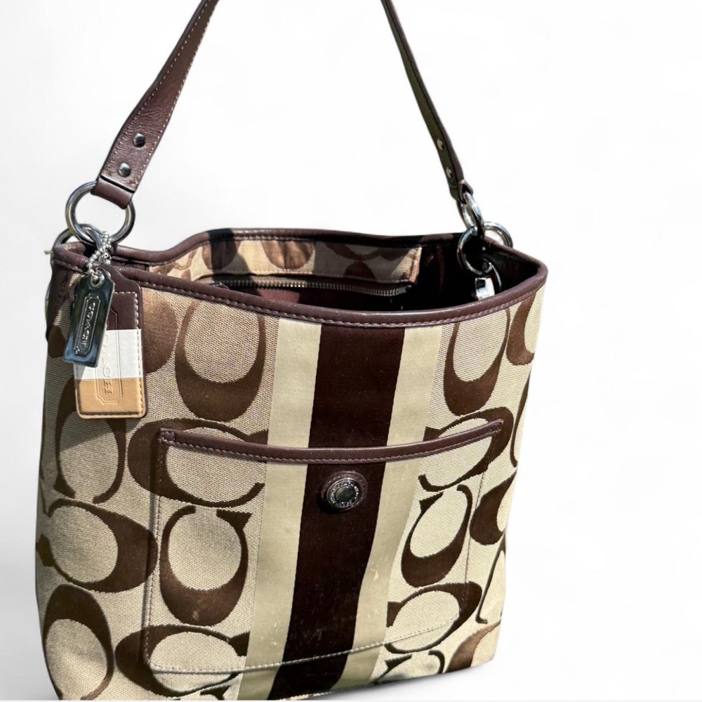 Coach Hampton Weekend Signature Stripe Shoulder Bag